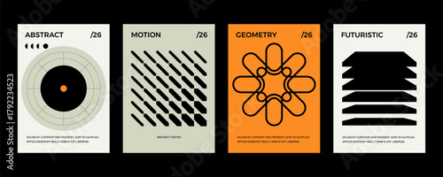 Posters with silhouette minimalistic basic figures, extraordinary graphic assets of geometrical shapes. Modern minimal print.
