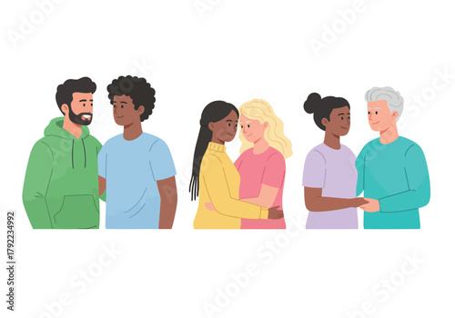 Diverse Couples Celebrating Love and Unity Illustration Set