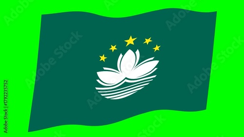 風になびくシンプルなマカオの国旗。(クロマキー)