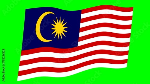 風になびくシンプルなマレーシアの国旗。(クロマキー)
