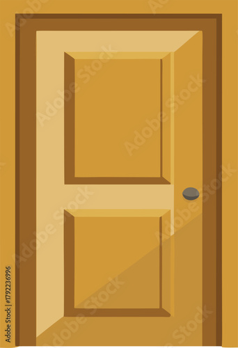 Open wooden door with a simple design and brass knob
