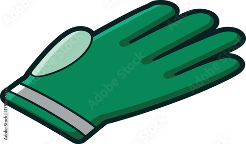 Green cartoon glove for gardening or work isolated on white background