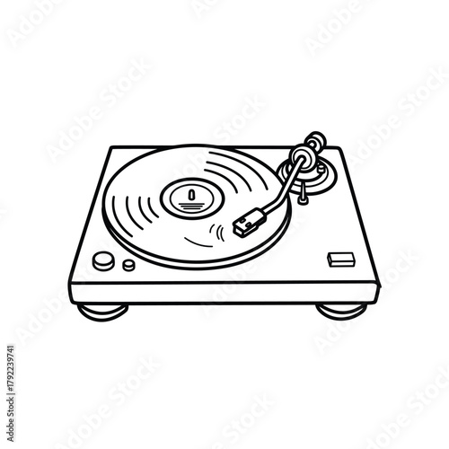 Vintage turntable with vinyl record playing music in a classic sketch style