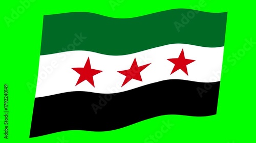 風になびくシンプルなシリアの国旗。(クロマキー)