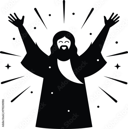 Jesus christ with arms raised in praise and glory