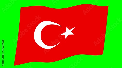 風になびくシンプルなトルコの国旗。(クロマキー)