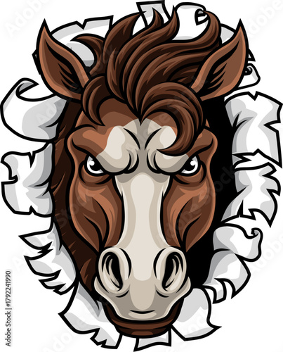 Horse mustang bronco stallion angry mean tough sports team mascot cartoon character design.