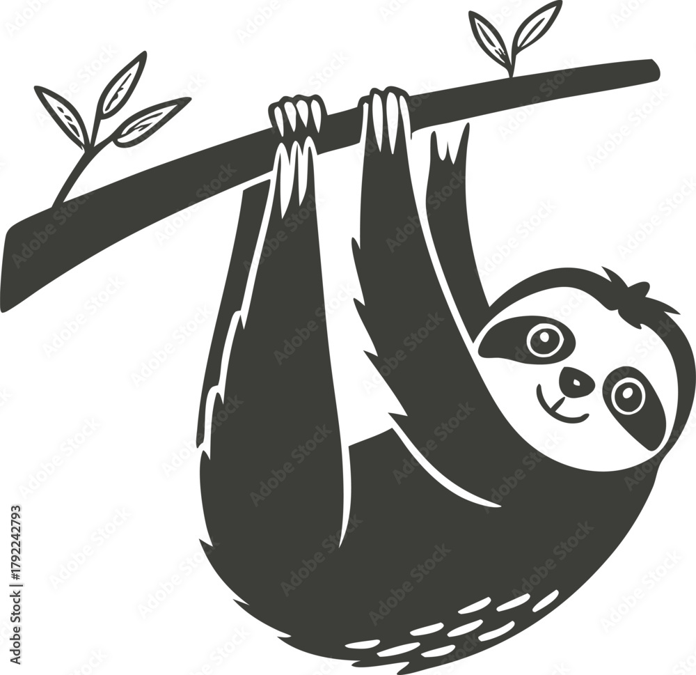 Naklejka premium Cute sloth hanging from tree branch illustration