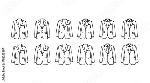 Collection of doctor s coats and lab coats in a simple outline silhouette style