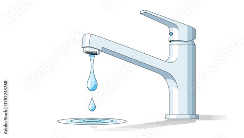 A chrome faucet drips water onto a drain