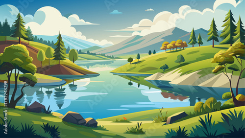 Very beautiful lake at Thousand Hills State Park, Kirksville, Missouri, featuring calm waters reflecting surrounding trees and rolling hills, with serene natural scenery perfect for outdoor recreation