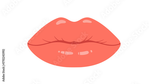 A closeup illustration of cartoon lips with a coral hue