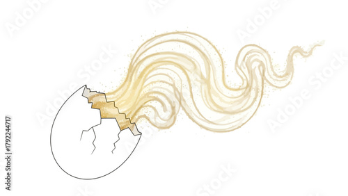 A cracked egg releasing a swirling golden mist