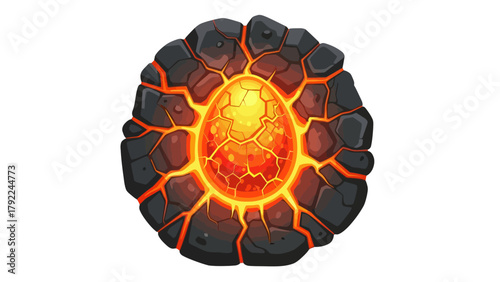 A cracked glowing lava egg surrounded by dark volcanic rock