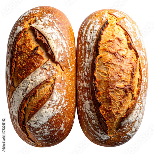 Two Rustic Brötchen with Flour Dust, Top-Down Angle, isolated on transparent background PNG