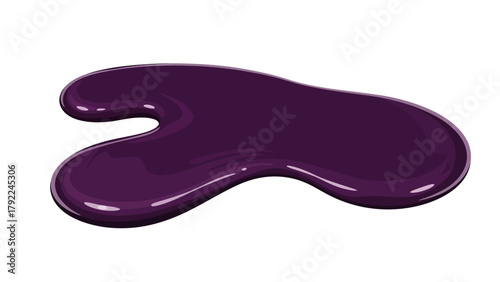 A dark purple viscous liquid spills across a white background