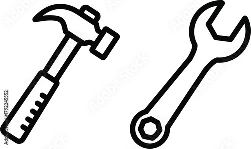 Tools of the Trade: A simple, illustrative depiction of a hammer and wrench, embodying the core elements of construction and repair, presented in a clean, minimalist style.