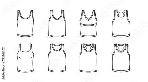 Collection of eight blank basketball jersey silhouettes in a grid layout silhouette