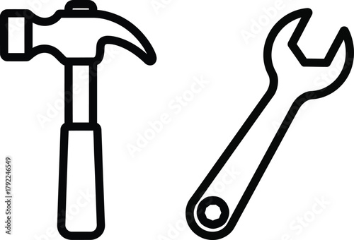 Hammer and Wrench: A simple and classic representation of essential tools, the hammer and wrench, presented in a clean, minimalist style.