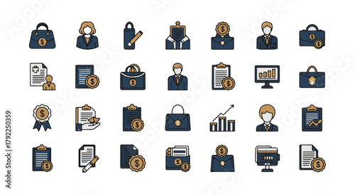 Financial Investment and Business Management Concept Illustration with Business Icons in Vector Style, depicting Business Strategy and Market Success