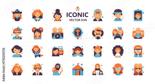 Vibrant collection of modern flat design avatars, showcasing diverse user profiles and character icons for digital applications
