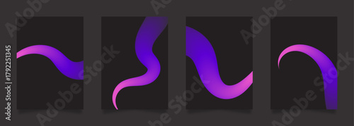 Black poster set with gradient curve swirl line. Abstract colorful posters. Purple and pink color background. Vector illustration, decoration. Modern trendy template for business, design, project,etc.