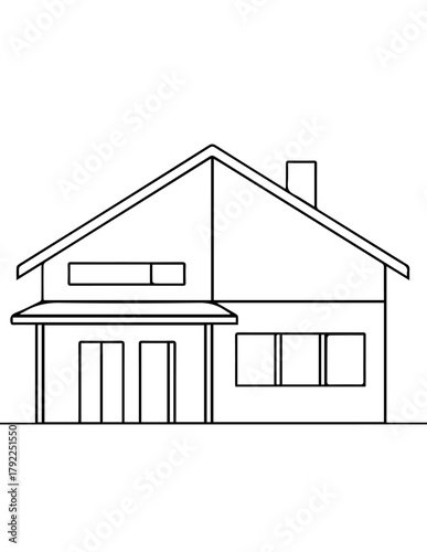 Vector illustration sketch of a residential house building model with roof, windows, and a door for real estate and construction design icon