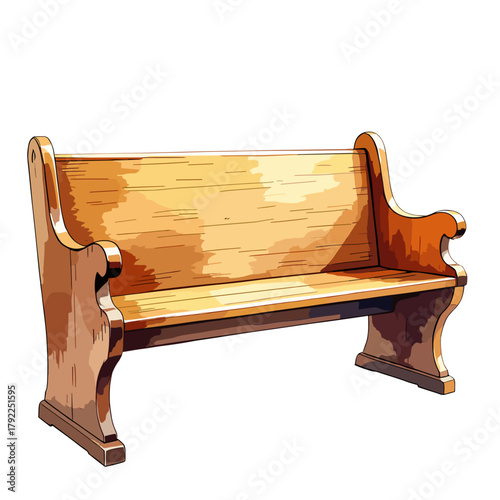 Wooden church pew in traditional design with polished finish  