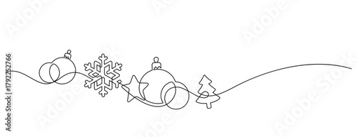 continuous line drawing of christmas ornament celebration event