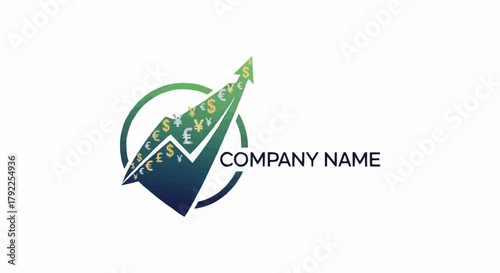 Financial growth logo with upward arrow and company name for business.