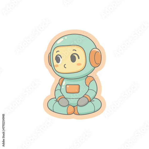 Adorable cartoon astronaut character sitting in a meditative pose.