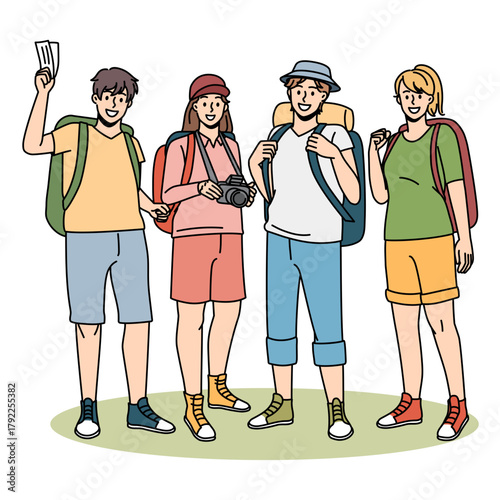 Diverse group of friends embarking on an exciting vacation, ready for adventure and creating lasting memories together