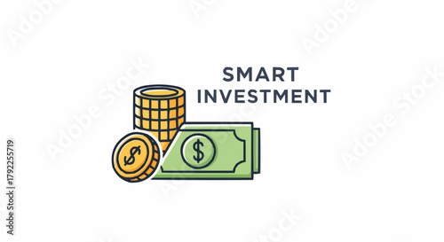 Smart Investment Concept Depicted with Coins and Currency Notes.