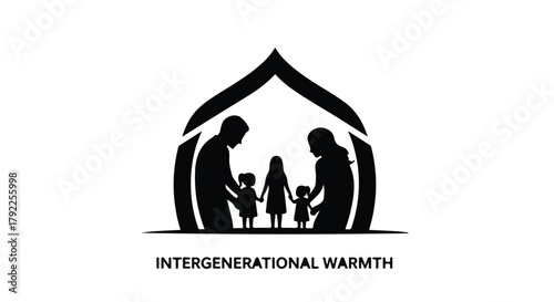 Loving family silhouette under protective shelter, symbolizing warmth and security.