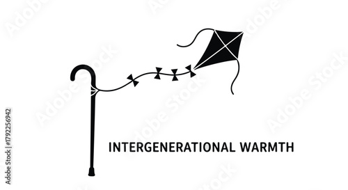 Joyful connection between generations symbolized by a kite and a cane