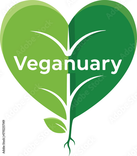 Embrace Veganuary with this vibrant heart-shaped leaf logo, symbolizing health, growth, and conscious living for a greener future.