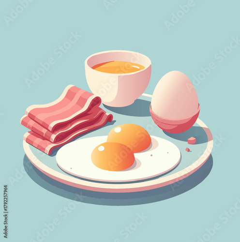 eggs with bacon breakfast vector