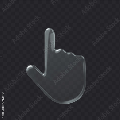 3d glass icon mouse pointer on dark transparent background. Cursor shape vector element.