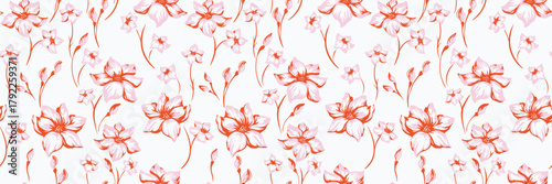 Seamless vector floral pattern with hand drawn red and white flowers on a light background. Elegant botanical design for fabric, wrapping paper, wallpaper,  fashion