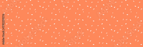 Minimal seamless vector pattern with small white petal-like dots on a warm coral background. Modern abstract design for fabric, packaging, stationery, and home decor