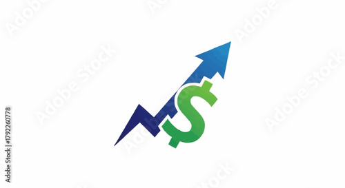 Financial growth concept with dollar sign and upward arrow representing success.