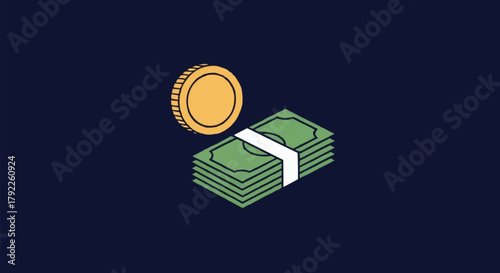 Stack of Cash and Gold Coin Icon.