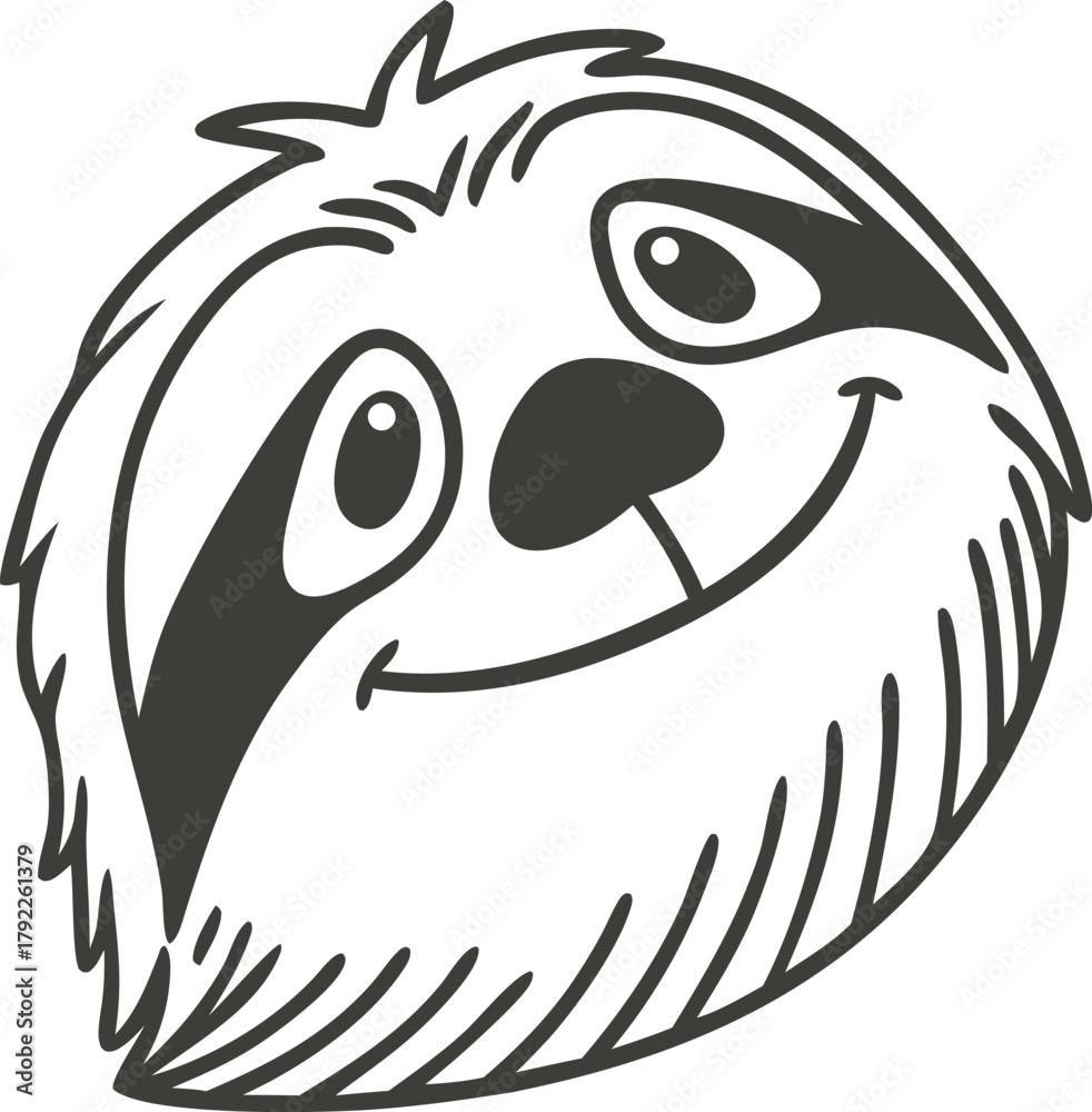Naklejka premium Cute cartoon sloth face with a big smile and happy eyes