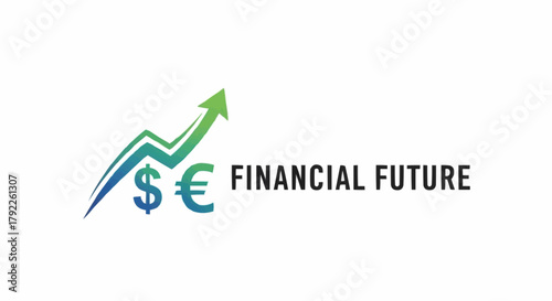 Financial Future Logo with Upward Trend and Currency Symbols.
