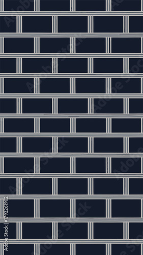 A close up of a dark blue brick wall with silver grout lines arranged in a horizontal pattern view
