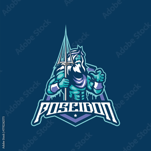 Poseidon mascot logo design vector. Poseidon illustration with spear in hand.
