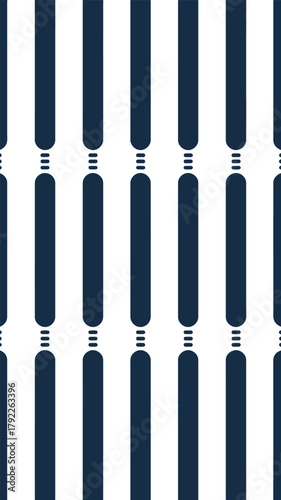 A repeating pattern of dark blue vertical bars with three horizontal lines on a white background design