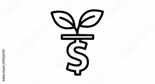 Financial growth concept with dollar sign and plant sprouting upwards.