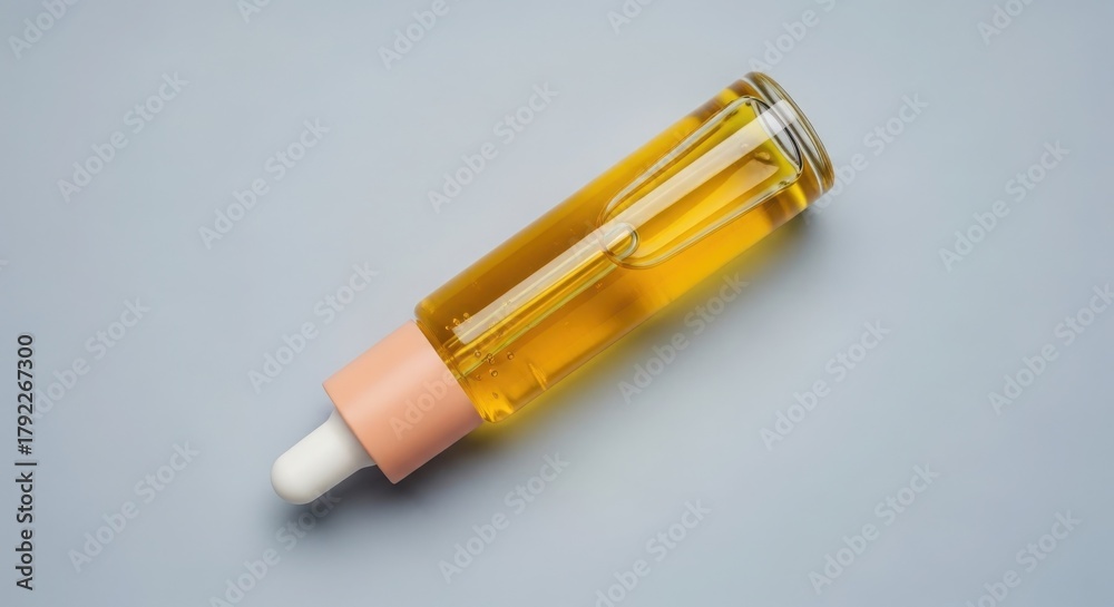 Naklejka premium Glass bottle with yellow oil serum for skin care isolated PNG with Transparent Background