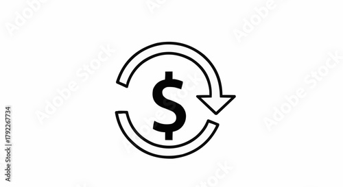 Financial transaction symbol with dollar sign and circular arrow represents money.